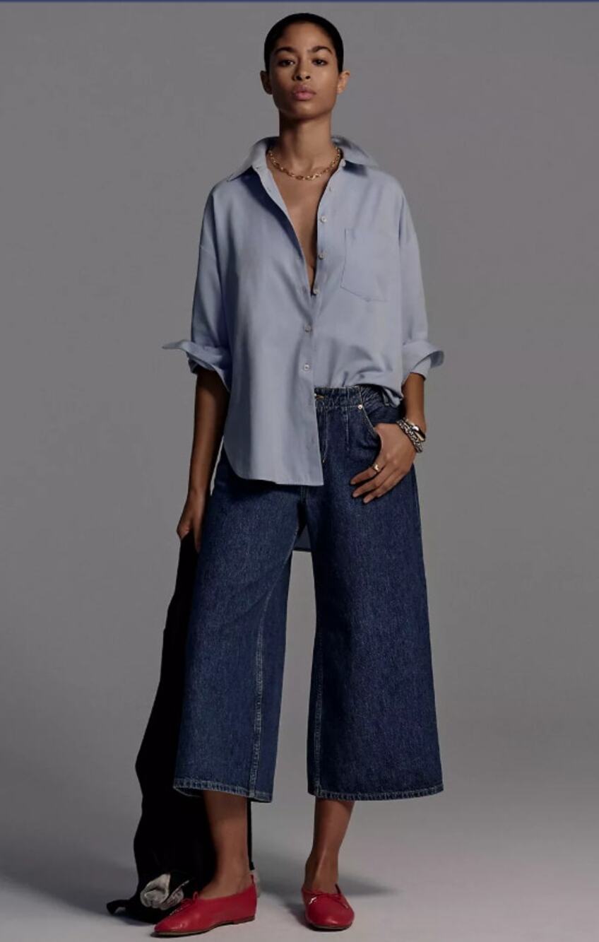 NWT Pilcro Pleated High-Rise Crop Wide-Leg Jeans - 27 waist